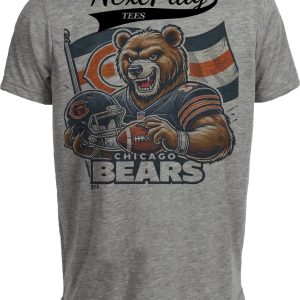Chicago Bears Exclusive Retro Football Flag Artwork Heather Gray Sublimated T-Shirt