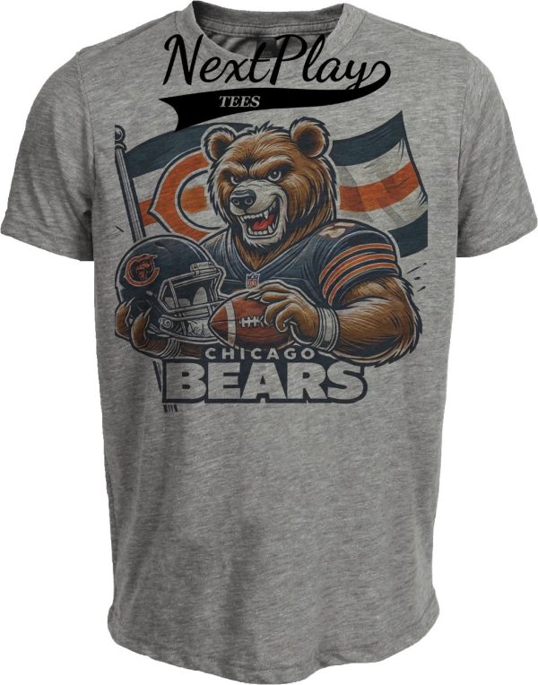 Chicago Bears Exclusive Retro Football Flag Artwork Heather Gray Sublimated T-Shirt