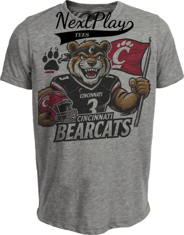 Cincinnati Bearcats Exclusive Retro Football Flag Artwork Heather Gray Sublimated T-Shirt