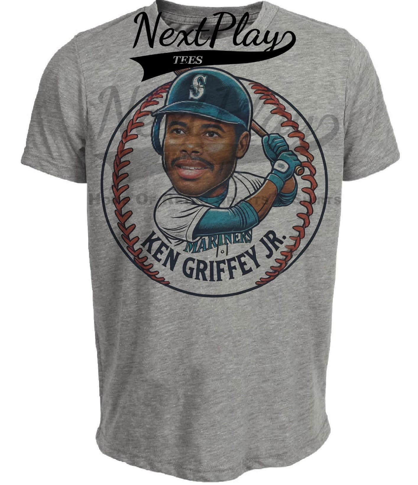 Seattle Mariners Ken Griffey Jr. MVP Exclusive Retro Baseball Artwork Heather Gray Sublimated T-Shirt