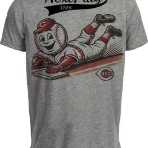 Cincinnati Reds Exclusive Retro Baseball Mascot Artwork Heather Gray Sublimated T-Shirt