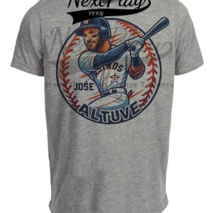 Houston Astros Jose Altuve Exclusive Retro Baseball Artwork Heather Gray Sublimated T-Shirt