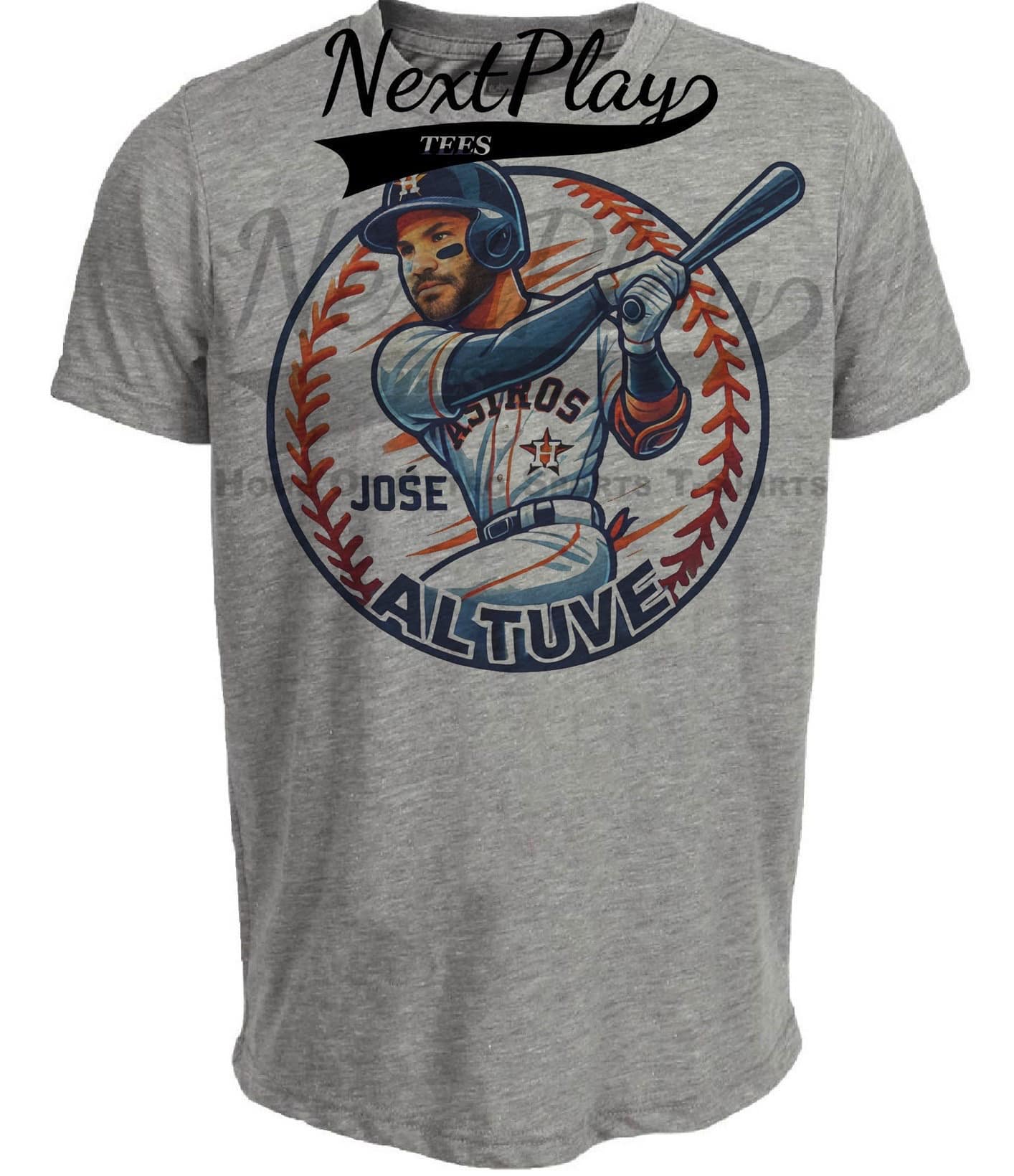 Houston Astros Jose Altuve Exclusive Retro Baseball Artwork Heather Gray Sublimated T-Shirt