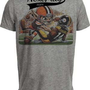 Cleveland Browns vs. Pittsburgh Steelers Exclusive Retro Rivalries Football Brownie Punch Artwork Heather Gray Sublimated T-Shirt