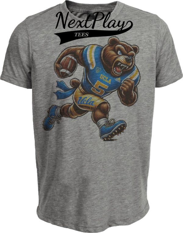 UCLA Bruins Exclusive Retro Football Mascot Mania Artwork Heather Gray Sublimated T-Shirt