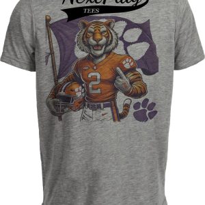 Clemson Tigers Exclusive Retro Football Flag Death Valley Artwork Heather Gray Sublimated T-Shirt