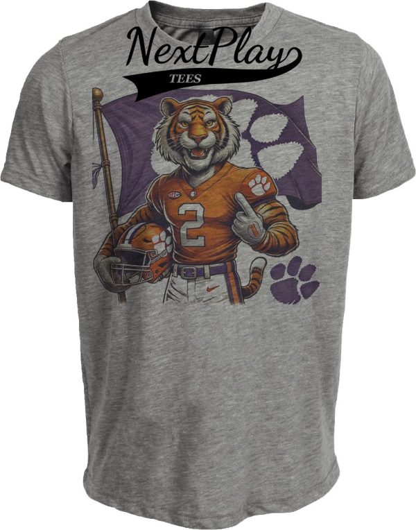 Clemson Tigers Exclusive Retro Football Flag Death Valley Artwork Heather Gray Sublimated T-Shirt