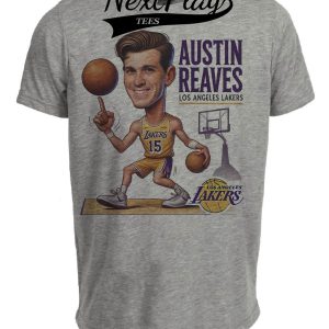 Los Angeles Lakers Austin Reaves Exclusive Retro Basketball Artwork Heather Gray Sublimated T-Shirt