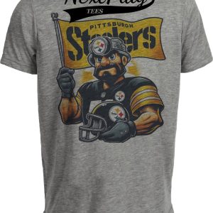 Pittsburgh Steelers Exclusive Retro Football Flag Artwork Heather Gray Sublimated T-Shirt