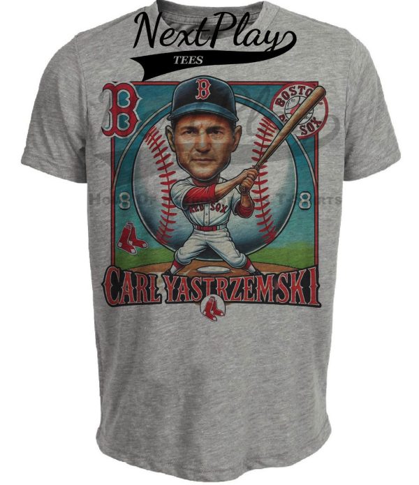 Boston Red Sox Carl Yastrzemski Exclusive Retro Baseball Artwork Heather Gray Sublimated T-Shirt