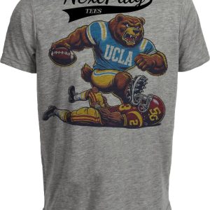 UCLA Bruins vs. USC Trojans Exclusive Retro Rivalries Smash Mouth Football Artwork Heather Gray Sublimated T-Shirt