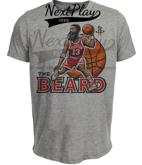 Houston Rockets James Hardin The Beard Exclusive Retro Basketball Artwork Heather Gray Sublimated T-Shirt