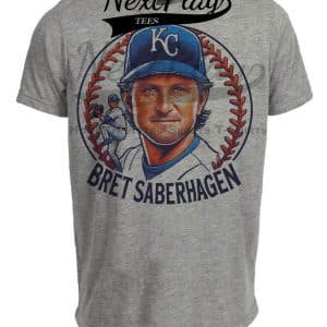 Kansas City Royals Bret Saberhagen Exclusive Retro Baseball Artwork Heather Gray Sublimated T-Shirt