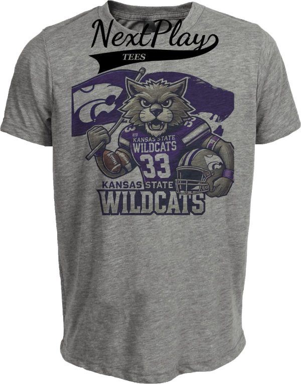 Kansas State Wildcats Exclusive Retro Football Flag Artwork Heather Gray Sublimated T-Shirt