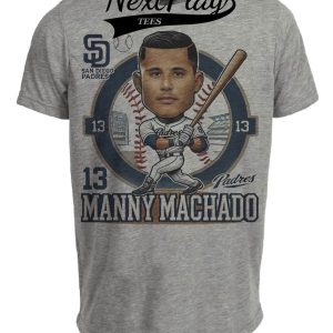 San Diego Padres Manny Machado #13 Exclusive Retro Baseball Artwork Heather Gray Sublimated T-Shirt