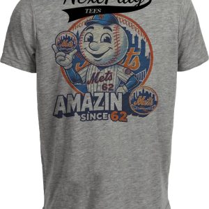 New York Mets Exclusive Mr. Met Amazin Since 62 Retro Baseball Artwork Heather Gray Sublimated T-Shirt - V Adult XXL