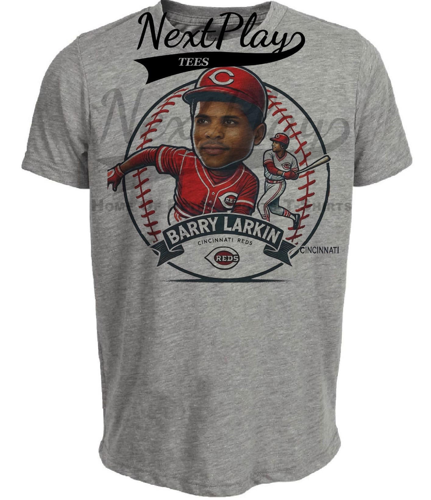 Cincinnati Reds Barry Larkin RC Exclusive Retro Baseball 1987 Artwork Heather Gray Sublimated T-Shirt