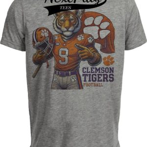 Clemson Tigers Exclusive Retro Football Flag Artwork Heather Gray Sublimated T-Shirt