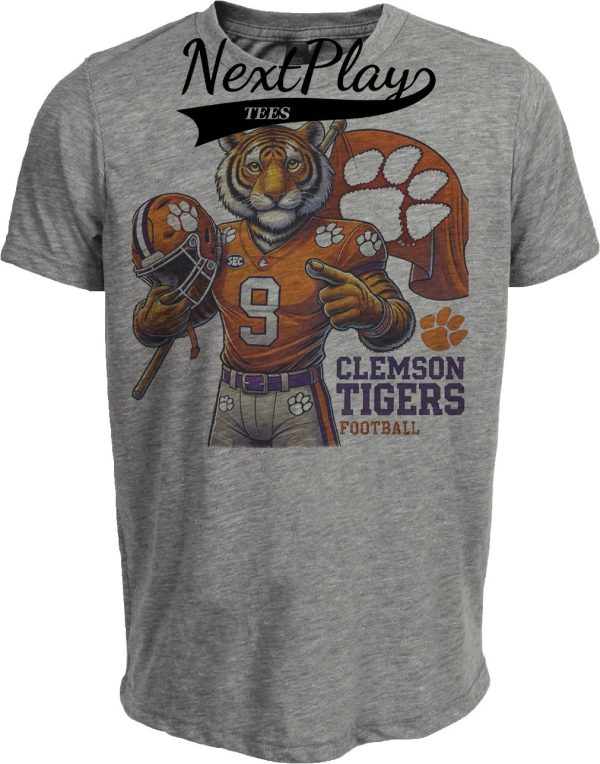 Clemson Tigers Exclusive Retro Football Flag Artwork Heather Gray Sublimated T-Shirt