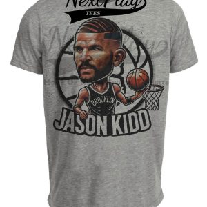 Brooklyn Nets Jason Kidd Exclusive Retro Basketball Artwork Heather Gray Sublimated T-Shirt