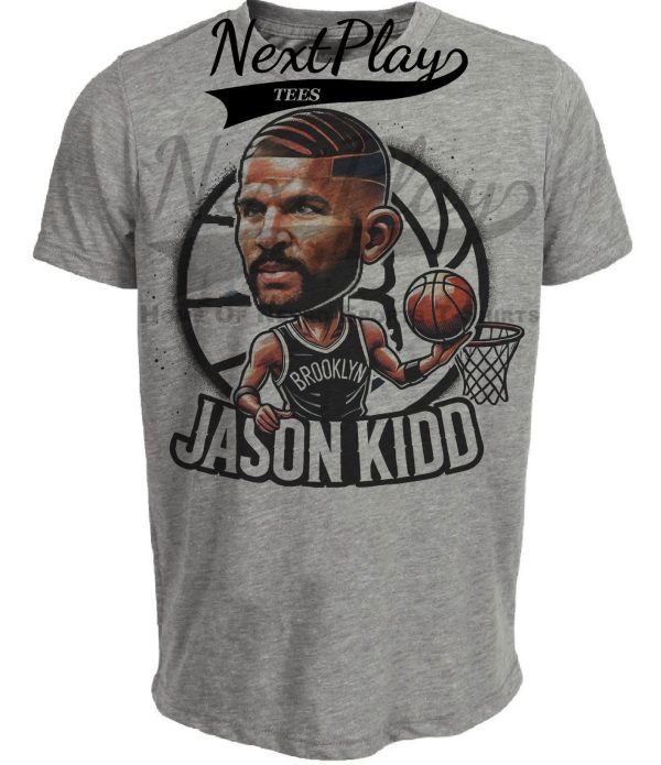 Brooklyn Nets Jason Kidd Exclusive Retro Basketball Artwork Heather Gray Sublimated T-Shirt