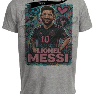 Inter Miami CF Lionel Messi Exclusive Caricature Soccer Artwork Heather Gray Sublimated T-Shirt