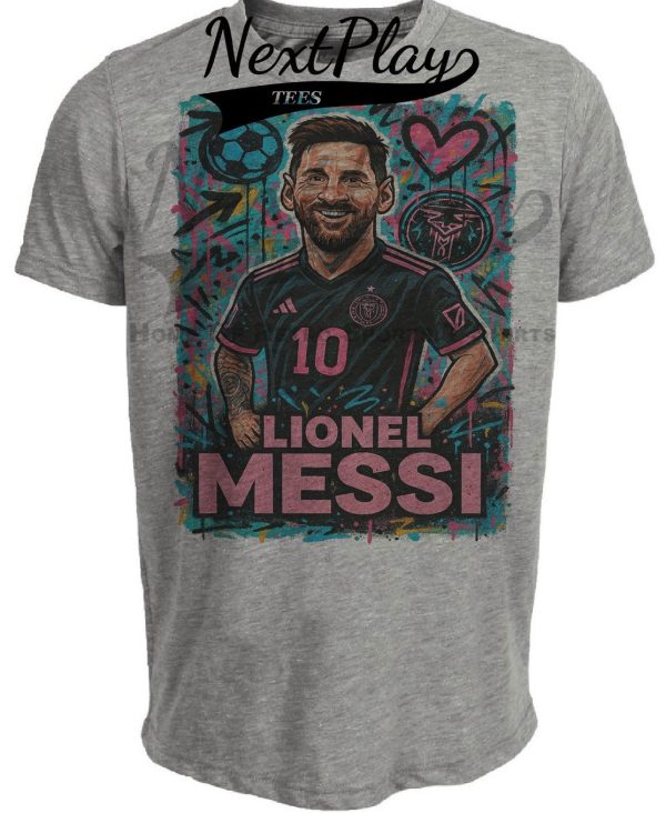 Inter Miami CF Lionel Messi Exclusive Caricature Soccer Artwork Heather Gray Sublimated T-Shirt