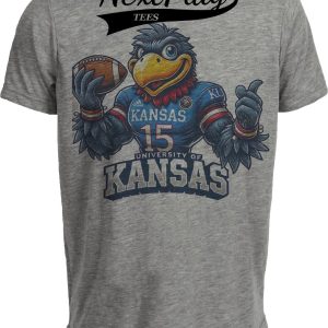 Kansas Jayhawks Exclusive Retro Football Artwork Heather Gray Sublimated T-Shirt