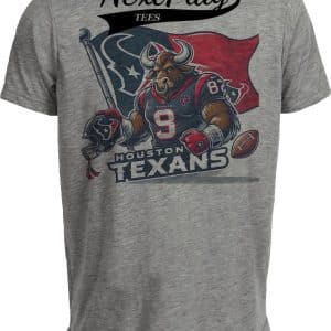 Houston Texans Exclusive Retro Football Flag Artwork Heather Gray Sublimated T-Shirt
