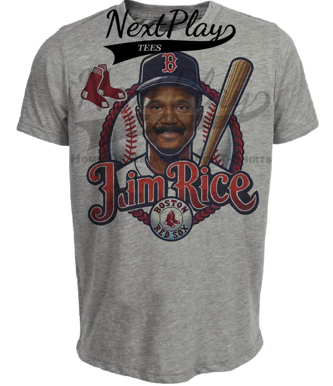 Boston Red Sox Jim Rice Exclusive Retro Baseball 1983 Artwork Heather Gray Sublimated T-Shirt