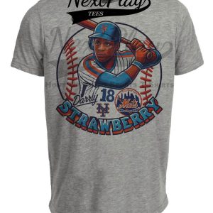 New York Mets Darryl Strawberry Exclusive Retro Baseball Artwork Heather Gray Sublimated T-Shirt - V Adult XXL