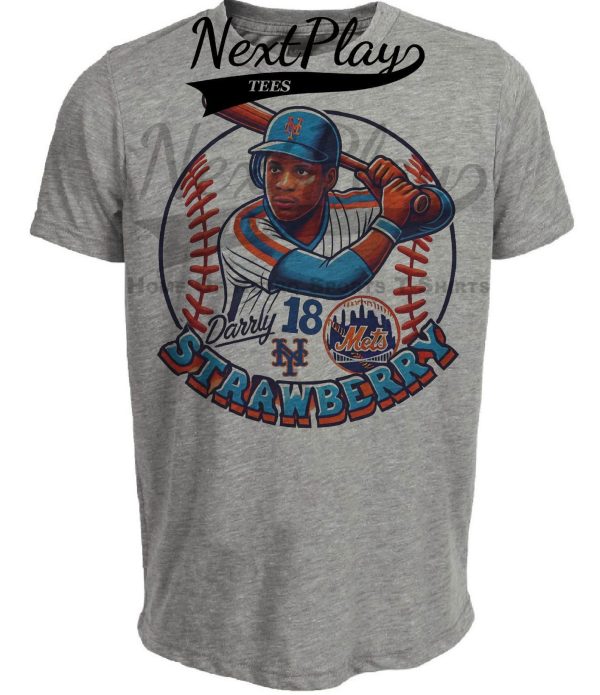 New York Mets Darryl Strawberry Exclusive Retro Baseball Artwork Heather Gray Sublimated T-Shirt