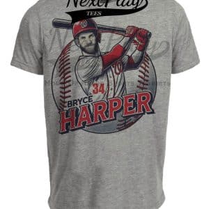 Washington Nationals Bryce Harper Exclusive Retro Baseball Artwork Heather Gray Sublimated T-Shirt