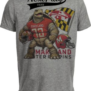 Maryland Terrapins Exclusive Retro Football Flag Artwork Heather Gray Sublimated T-Shirt