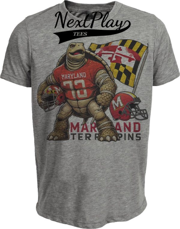 Maryland Terrapins Exclusive Retro Football Flag Artwork Heather Gray Sublimated T-Shirt