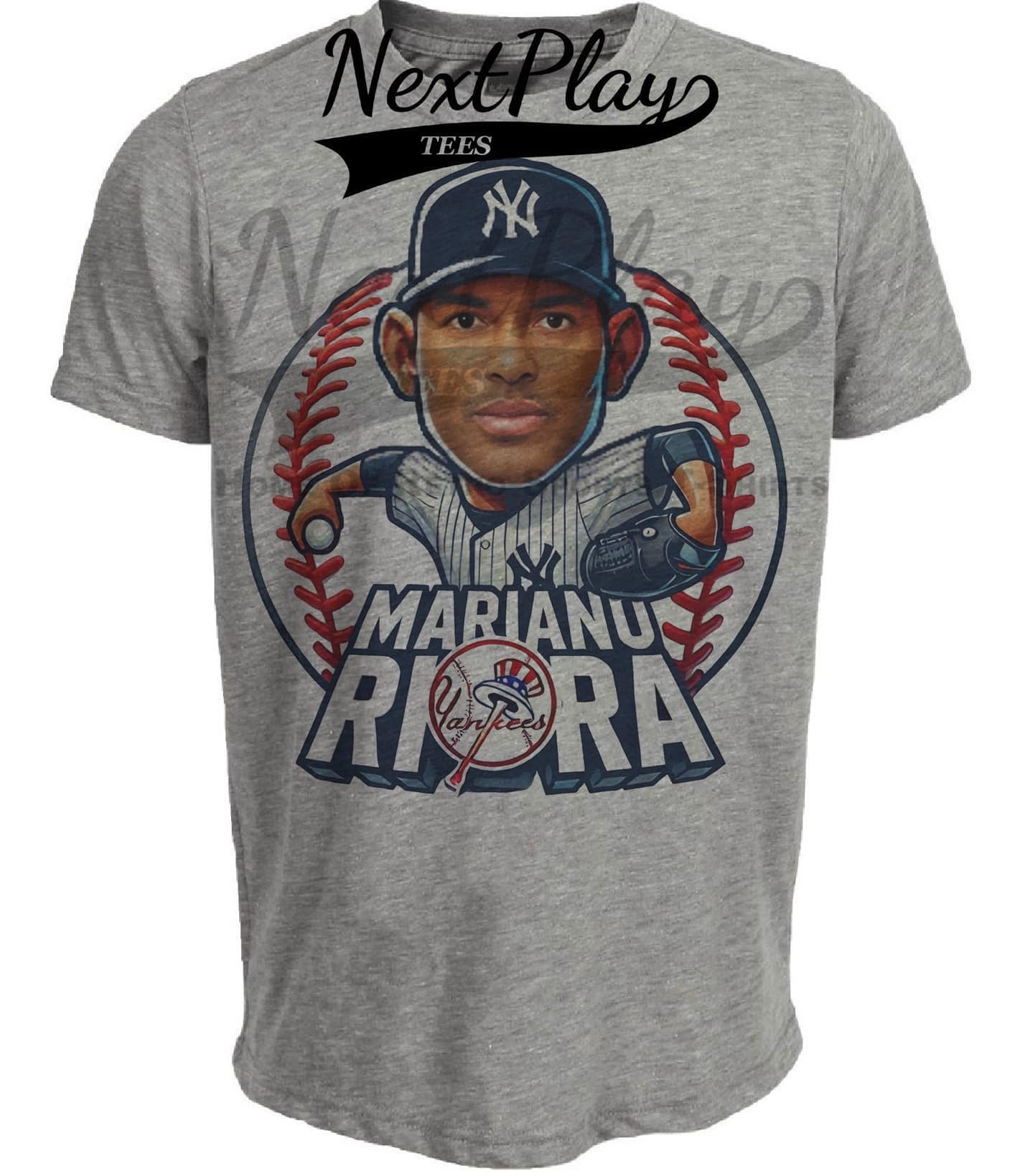 New York Yankees Mariano Rivera Exclusive Retro Baseball Artwork Heather Gray Sublimated T-Shirt