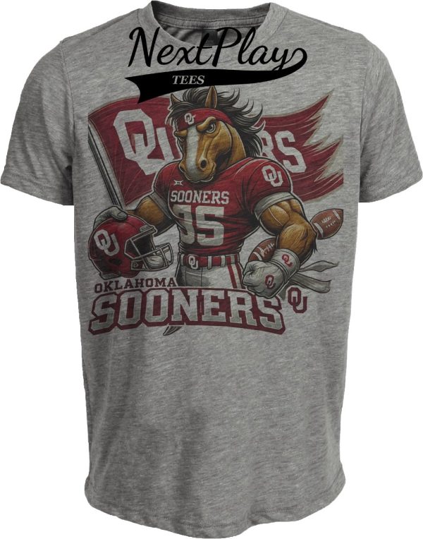 Oklahoma Sooners Exclusive Retro Football Flag Artwork Heather Gray Sublimated T-Shirt