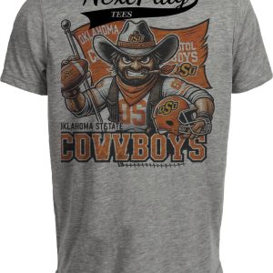 Oklahoma State Cowboys Exclusive Retro Football Flag Artwork Heather Gray Sublimated T-Shirt
