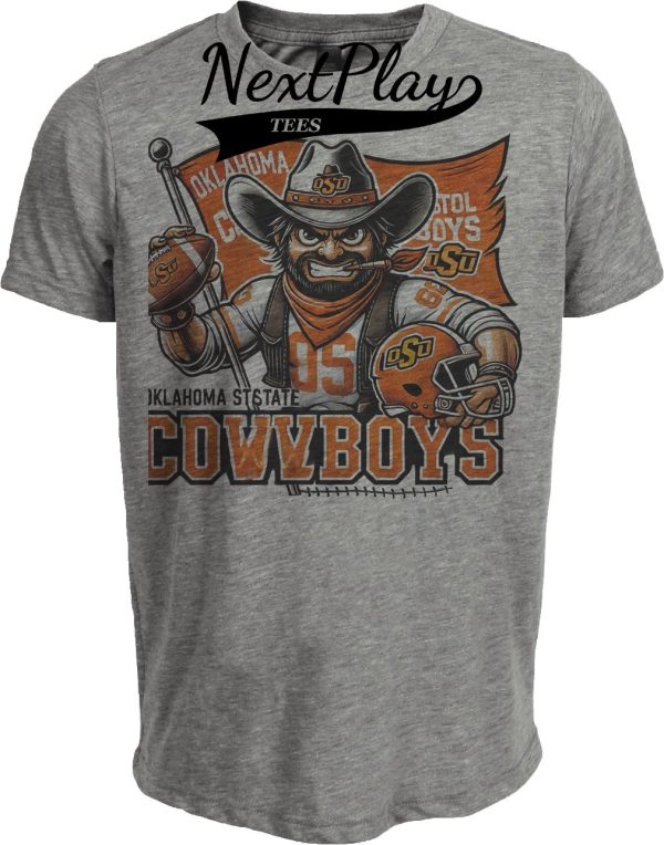 Oklahoma State Cowboys Exclusive Retro Football Flag Artwork Heather Gray Sublimated T-Shirt