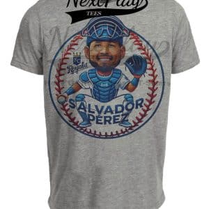 Kansas City Royals Salvador Perez Exclusive Retro Baseball Artwork Heather Gray Sublimated T-Shirt