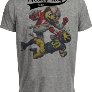 Ohio State Buckeyes vs. Michigan Wolverines Exclusive Retro Rivalries Football Brutus Stomping Artwork Heather Gray Sublimated T-Shirt