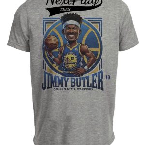 Golden State Warriors Jimmy Butler #10 Exclusive Retro Basketball Artwork Heather Gray Sublimated T-Shirt