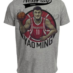 Houston Rockets Yao Ming Exclusive Retro Basketball Artwork Heather Gray Sublimated T-Shirt