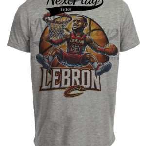 Cleveland Cavaliers LeBron James Exclusive Retro Basketball Artwork Heather Gray Sublimated T-Shirt