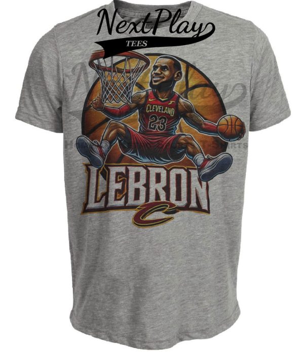 Cleveland Cavaliers LeBron James Exclusive Retro Basketball Artwork Heather Gray Sublimated T-Shirt