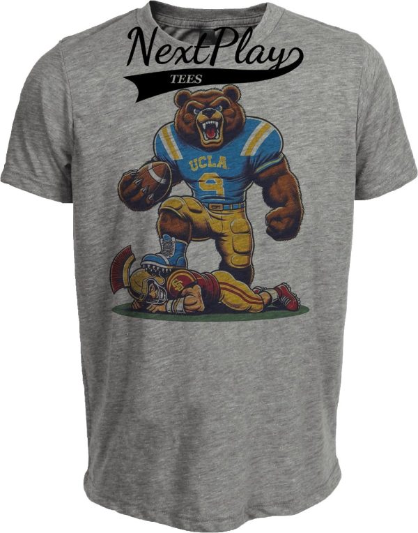 UCLA Bruins vs. USC Trojans Exclusive Retro Rivalries Football Stomp Artwork Heather Gray Sublimated T-Shirt