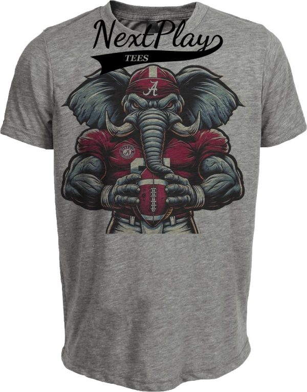 Alabama Crimson Tide Exclusive Retro Strength Football Artwork Heather Gray Sublimated T-Shirt