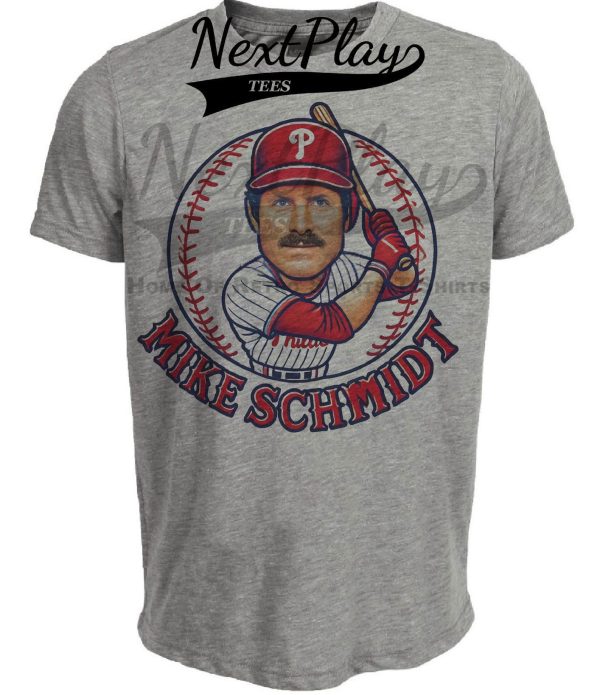 Philadelphia Phillies Mike Schmidt Exclusive Retro Baseball Artwork Heather Gray Sublimated T-Shirt