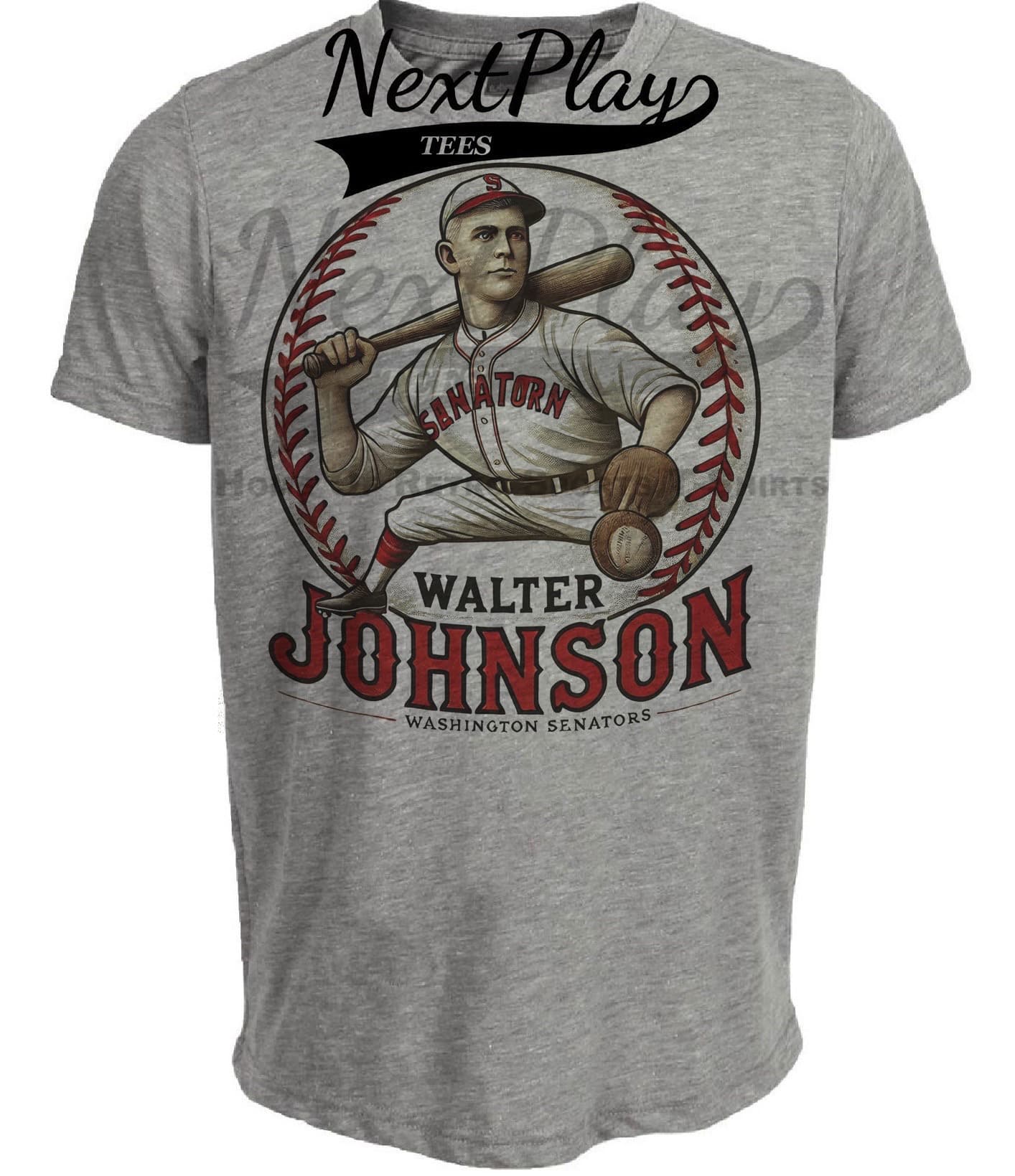 Washington Senators Walter Johnson Exclusive Vintage Baseball Artwork Heather Gray Sublimated T-Shirt