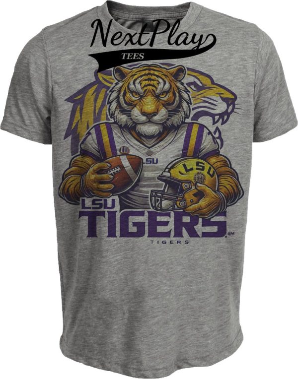 LSU Tigers Exclusive Retro Football Helmet Artwork Heather Gray Sublimated T-Shirt